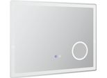 Specchio Da Bagno Fortuna Lai Led Specchio Da Bagno Con Ingrandimento 3X E Funzione Touch, 80X60 Cm, 3 Colori Di Luce, Antiappannamento