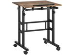 Fortuna Lai Scrivania Regolabile In Altezza Tavolo Da Cucina Con Ripiano, Rotelle, Scrivania Per Computer Rustica Marrone 60 X 60 X 70,5-120 Cm