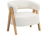 Fortuna Lai Poltrona Imbottita Moderna, Rivestimento In Pile, Sedia Accent, Poltrona Con Braccioli E Gambe In Legno, Struttura In Metallo, Bianco