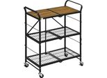 Carrello Fortuna Lai Carrello Da Cucina Pieghevole, Carrello Di Servizio A 3 Ripiani Con Maniglia, Su 4 Ruote, Acciaio, Marrone+Nero