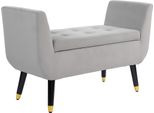 Fortuna Lai Panca Panca Imbottita Con Vano Contenitore Braccioli Panca Contenitore Vellutata Poliestere Gomma Di Legno Grigio Chiaro 107 X 42 X 65 Cm