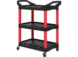 Carrello Da Officina Fortuna Lai A 3 Ripiani, Carrello Portautensili Con Maniglia, Fori Per Ganci Per Utensili, Carrello Di Montaggio Per Garage, Magazzino, Carico Massimo 91 Kg, Rosso+Nero