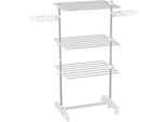 Fortuna Lai Stendibiancheria Mobile Stendibiancheria Pieghevole A 3 Livelli Con Rotelle 80-142 X 55 X 152 Cm, Ideale Per Asciugare Risparmiando Spazio