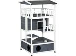 Fortuna Lai Casa Per Gatti Con Toilette, 4 Piani, Capanna Per Gatti Con Balcone, Villa Per Gatti Con Scale, Tetto In Asfalto, Legno Massiccio, Grigio, 78 X 76 X 140 Cm