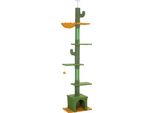 Fortuna Lai Tiragraffi Alto Fino Al Soffitto, Tiragraffi Per Gatti, 230-275 Cm Tiragraffi Per Gatti Con Cuccia, Pali Per Graffiare, Pallina, Mobile Per Gatti Con Protezione Antiribaltamento, Verde