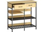 Fortuna Lai Credenza, Cassettiera Con 2 Cassetti, 3 Ripiani Aperti, Mobile Da Cucina, Soggiorno 90 X 40 X 91 Cm, Legno Naturale