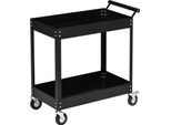 Carrello Da Officina Fortuna Lai A 2 Ripiani, Carrello Portautensili Vuoto, Carrello Di Trasporto, Maniglia Laterale, 4 Ruote, Acciaio, Portata Fino A 150 Kg, 84,5 X 38 X 84 Cm, Nero