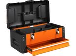 Fortuna Lai Cassetta Degli Attrezzi Vuota, 49,7 X 25,3 X 23 Cm Cassetta Degli Attrezzi Con Cassetto, Mini Box, Scomparto Superiore, Maniglia, Valigetta Portautensili In Acciaio, Arancione