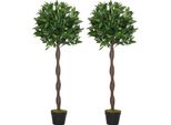 Fortuna Lai Set Di 2 Allori Artificiali, 120 Cm Piante Artificiali In Vaso Di Cemento, Piante Da Appartamento, Piante Artificiali Per Interni, Esterni, Piante Decorative, Verde
