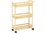 Fortuna Lai Carrello Di Servizio A 3 Ripiani In Bambù, Carrello Da Cucina Con Rotelle, Carrello Multiuso Con Maniglia, Carrello Portaoggetti Per Ufficio, Soggiorno, Cucina, 55 X 20 X 75 Cm, Legno Naturale