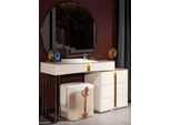 Moderno Tavolino Da Trucco Beige Specchio Di Design Elegante Sgabello Imbottito