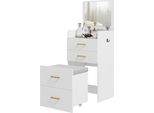 Fortuna Lai Tavolo Da Trucco 3 In 1 Con Specchio, Comodino, Sgabello Con Rotelle, Cassetti, Bianco