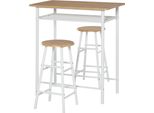 Set Tavolo Da Bar Fortuna Lai 3 Pezzi Tavolo Da Pranzo Con 2 Sgabelli Da Bar Set Da Pranzo Tavolo Da Cucina E Sedie Tavolo Alto E Sgabelli Da Bar Con Ripiano Portaoggetti Piano In Mdf Acciaio Bianco+Rovere 80 X 50 X 90 Cm