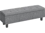 Panca Fortuna Lai Con Vano Contenitore, Panca Imbottita Con Rivestimento Effetto Tela, Gambe In Legno, Panca Letto Moderna Per Corridoio, Camera Da Letto, Soggiorno, 138 X 40 X 45 Cm, Grigio Scuro