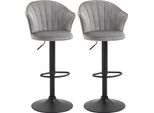 Fortuna Lai Set Di 2 Sgabelli Da Bar Girevoli Con Schienale Regolabile In Altezza, Rivestimento In Velluto Grigio, Senza Braccioli, 51,5X57,5X93-114,5 Cm, Per Cucina E Bar