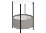 Fortuna Lai Tavolino, Tavolino Da Salotto Con Cestino In Tessuto, Tavolino Rotondo Con Spazio Contenitivo, Per Soggiorno, Camera Da Letto, 44 X 44 X 56 Cm, Acciaio, Grigio+Bianco