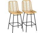 Fortuna Lai Set Di 2 Sgabelli Da Bar Con Schienale Sedie Da Bar In Stile Boho, Rattan Pe, Poggiapiedi Incluso, 42,5 Cm X 52 Cm X 102 Cm, Giallo + Nero
