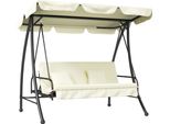Fortuna Lai 2 In 1 Altalena Hollywoodiana Con Funzione Reclinabile Altalena Da Giardino A 3 Posti Con Tettuccio Parasole Regolabile, Panca Altalena Con Portata Fino A 240 Kg, Lettino Da Giardino Per Giardino, Terrazza, 200X125X170 Cm, Bianco Crema