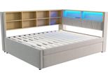 Divano Letto Fortuna Lai 140*200, Letto Estraibile 90*190 Con Presa Usb E Numerosi Vani Portaoggetti, Letto Imbottito, Divano Letto Multifunzionale, Letto Singolo, Grigio Chiaro.