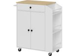 Fortuna Lai Isola Da Cucina Carrello Da Cucina Su Ruote Con Piano Di Lavoro, Cassetto, Armadio Da Cucina Su Ruote Con Ripiano, Scaffale Per Spezie, Portasciugamani, Carrello Da Cucina Bianco