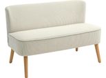 Divano Fortuna Lai A 2 Posti Moderno Senza Braccioli Divano Imbottito Con Effetto Velluto A Coste, Piccolo Divano Lounge Con Gambe In Legno Per Soggiorno, 117 X 56,5 X 77 Cm, Bianco Crema