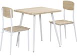 Fortuna Lai Set Da Pranzo 3 Pezzi Set Tavolo Da Pranzo E Sedie Mdf + Metallo Finitura Legno Naturale + Bianco Con 1 Tavolo + 2 Sedie