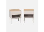 Set 2 Comodini In Metallo E Decorazione In Legno 1 Anta 1 Vano, Beige