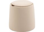 Fortuna Lai Pouf Rotondo Con Vano Contenitore In Velluto Beige, Coperchio Rimovibile Ø44Cm X 47,5Cm, Utilizzabile Come Tavolino