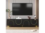 Mobile Tv Fortuna Lai, Mobile Basso Con Ante Strutturate, Decorazioni Dorate, Gambe Rotonde Dorate, Ripiani Inclusi, Apertura Push-To-Open