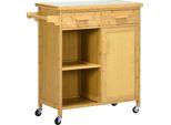 Carrello Da Cucina Fortuna Lai Carrello Di Servizio Con Cassetto, Armadio, Ripiani Aperti, Portasciugamani, Piano Di Lavoro, Bambù, Naturale