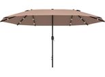 Ombrellone Fortuna Lai Con Doppio Ombrellone Led 440 X 260 Cm Ombrellone Da Giardino Ombrellone Da Terrazza Grande Ovale Con Manovella E Struttura In Metallo Color Cachi
