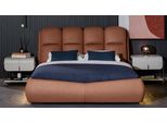 Set Camera Da Letto Marrone E Bianco Elegante Letto Imbottito 2 Comodini In Legno