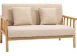 Fortuna Lai Divano A 2 Posti Divano 2 Cuscini Lombari Imbottiti Struttura In Legno Effetto Lino Divano Letto Per Spazi Ridotti Beige