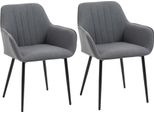Fortuna Lai Set Di 2 Sedie Da Sala Da Pranzo Sedie Comode Con Rivestimento In Lino Traspirante Schienale E Braccioli Gambe In Metallo Grigio Scuro 59,5X56,5X81 Cm