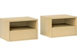 Fortuna Lai Set Di 2 Comodini Sospesi, Comodino Sospeso Con Cassetto, Ripiano Aperto, Armadio A Muro Per Camera Da Letto, Soggiorno, 45 X 35 X 27,5 Cm, Legno Naturale