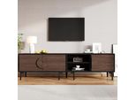 Fortuna Lai 180*35*49 Cm Mobile Tv Basso, Mobile Tv Per Il Soggiorno, Mobile Tv Con 2 Armadietti, Mobile Tv Con Ripiani Aperti, Colore Noce Scuro, Adatto Per Televisori Da 80 Pollici