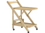 Carrello Da Cucina Fortuna Lai Carrello Di Servizio Con Portabottiglie, Piano Di Lavoro, 2 Ripiani, Carrello Con Rotelle Per Ufficio, Cucina, Soggiorno, 66 X 40 X 70 Cm, Bambù, Naturale