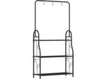 Fortuna Lai Scaffale Per Piante A 3 Ripiani Con Barra Appendiabiti, Ganci, Scaffale Per Fiori Da Interno, Scaffale Per Piante In Metallo, Scaffale Per Fiori A Più Ripiani, Scala Per Fiori Alta 137 Cm Per Soggiorno, Giardino, Balcone, Nero