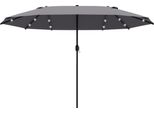 Ombrellone Fortuna Lai 440 X 260 Cm Con Illuminazione A Led, Ombrellone Doppio Con Manovella, Ombrellone Ovale In Metallo Per Terrazza, Grigio Scuro