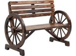 Panchina Da Giardino Fortuna Lai A 2 Posti Panchina In Legno Con Braccioli A Forma Di Ruota Di Carro In Stile Rustico, Legno Di Abete, Marrone, 105,5X56X79 Cm
