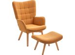 Poltrona Fortuna Lai Con Poggiapiedi, Poltrona Con Schienale Alto, Gambe In Legno, Poltrona Lounge Con Design Trapuntato, Effetto Corda, Per Soggiorno, Marrone
