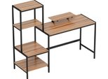 Fortuna Lai Scrivania Per Computer Con Supporto Per Monitor, Supporto Per Cpu, Scrivania Da Ufficio Con Ripiano Per Stampante, Tavolo Per Pc Con 4 Ripiani, Design Moderno Per L'ufficio Domestico, 150 X 48 X 125 Cm, Marrone