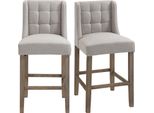 Fortuna Lai Set Di 2 Sgabelli Da Bar Con Schienale Sedie Da Bar Con Rivestimento Capitonné, Legno Massello, Poggiapiedi Incluso, 47 Cm X 50 Cm X 101 Cm, Grigio + Naturale