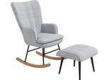 Fortuna Lai Sedia A Dondolo Poltrona A Dondolo Con Poggiapiedi, Poltrona Con Braccioli, Poltrona Relax Con Effetto Lino, Sedia A Dondolo Con Portata Fino A 130 Kg, Grigio Chiaro