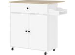 Fortuna Lai Isola Cucina Carrello Da Cucina Su Ruote Con Piano Di Lavoro Ribaltabile, Cassetto, Armadio Da Cucina Su Ruote Con Ripiano, Portasciugamani, Scaffale Per Spezie, Carrello Di Servizio Bianco