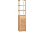 Armadio Da Bagno Fortuna Lai, Armadio Da Bagno In Bambù, Mobile Da Bagno Con Cassetto, Tre Ripiani, Scomparto Aperto, Per Bagno, 32 X 30 X 163 Cm, Legno Naturale