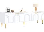 Mobile Tv Fortuna Lai, Mobile Basso Con Ante Strutturate, Mobili Tv, Maniglie E Piedini Dorati, 170 L X 35 P X 47,5 A (Cm)