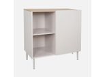 Credenza In Metallo E Decorazione In Legno 1 Anta, 80Cm, Beige