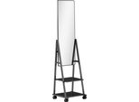 Specchio A Figura Intera Fortuna Lai, Specchio Da Terra 42 X 155 Cm Con Ripiano, Specchio Da Terra Con Rotelle, Specchio Da Pavimento Per Camera Da Letto, Soggiorno, Nero