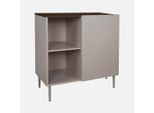 Credenza In Metallo E Decorazione In Legno 1 Anta, 80Cm, Grigio